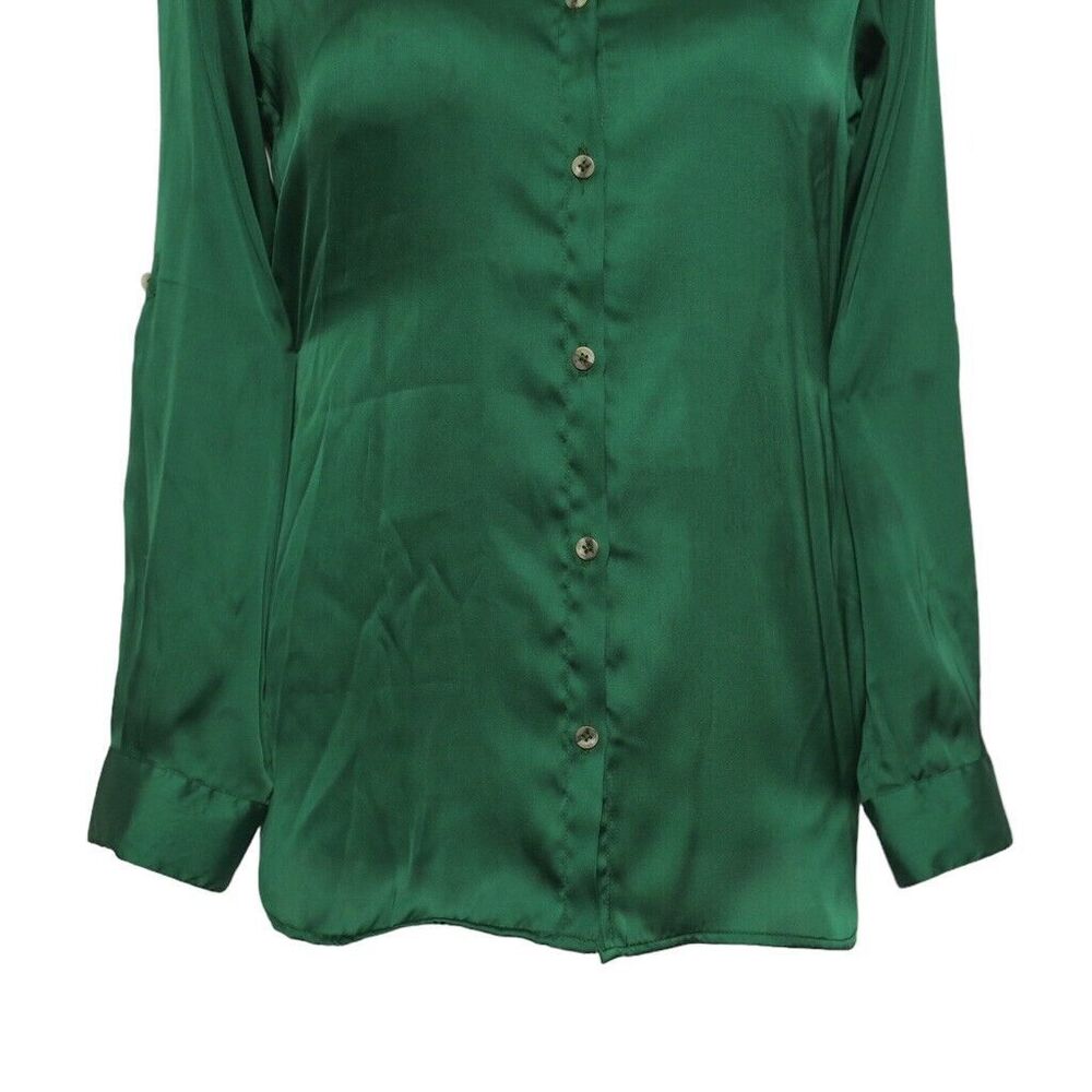 Womens Silk Shirt Button Up Green Lightweight Dress Casual Summer Top Medium - Picture 5 of 7